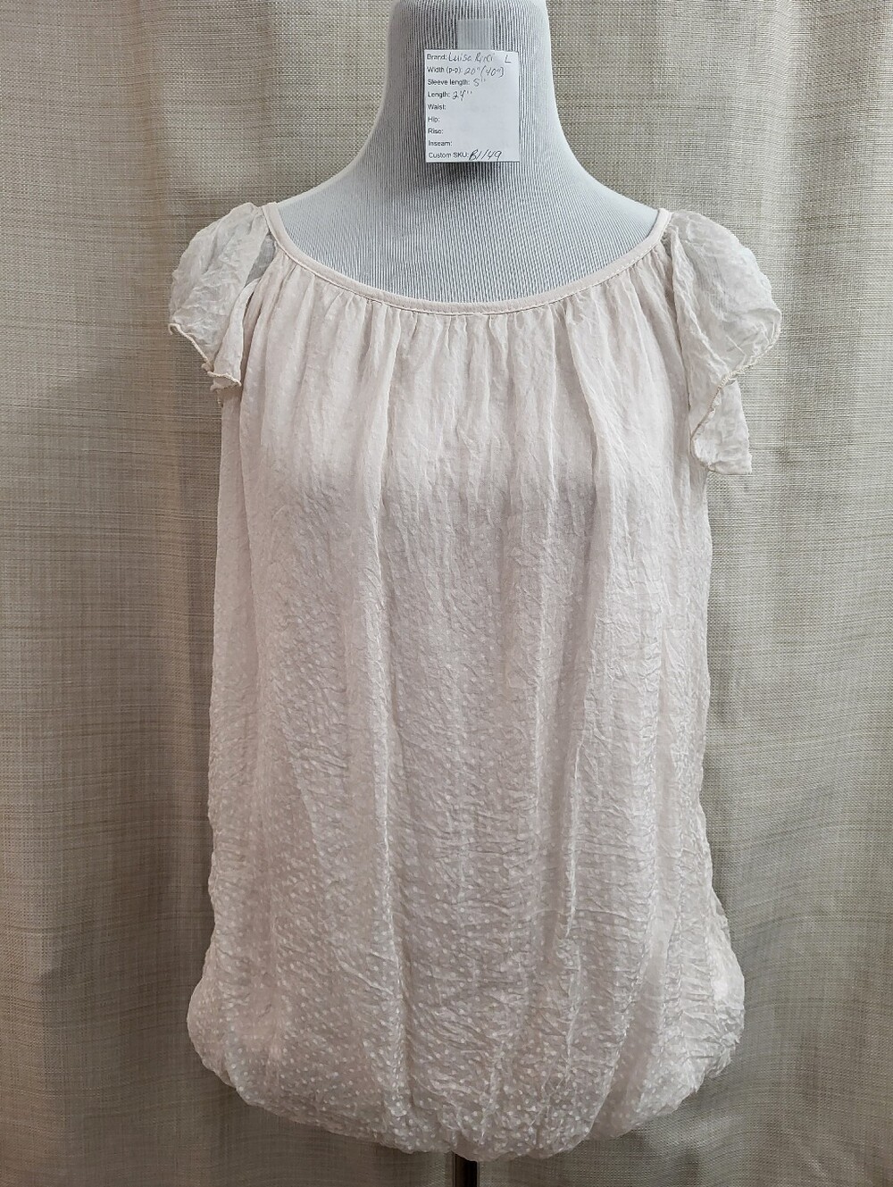 Luisa Ricci Women’s Blush Pink Silk Blouse Polka Dot Flutter Sleeve Size Large